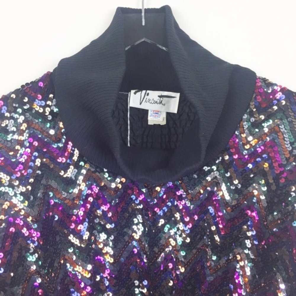 Vintage | Vincenti Rainbow Chevron Full Sequin Spangle Dolman Top - Picture 2 of 7